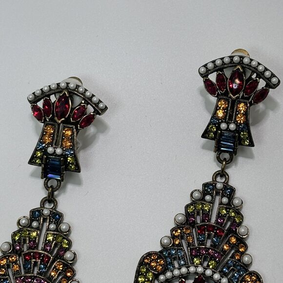 HEIDI DAUS CLIP Drop Dangle Chandelier Colorful Crystal Statement Large Earrings - Picture 4 of 8
